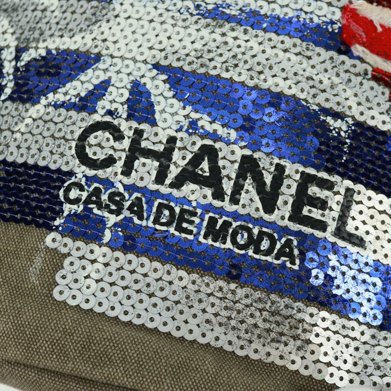 【日本直送】香奈兒 Cruise Line 雙肩包 帆布亮片 卡其色 銀色 CC 標誌 BA9220SAM-18