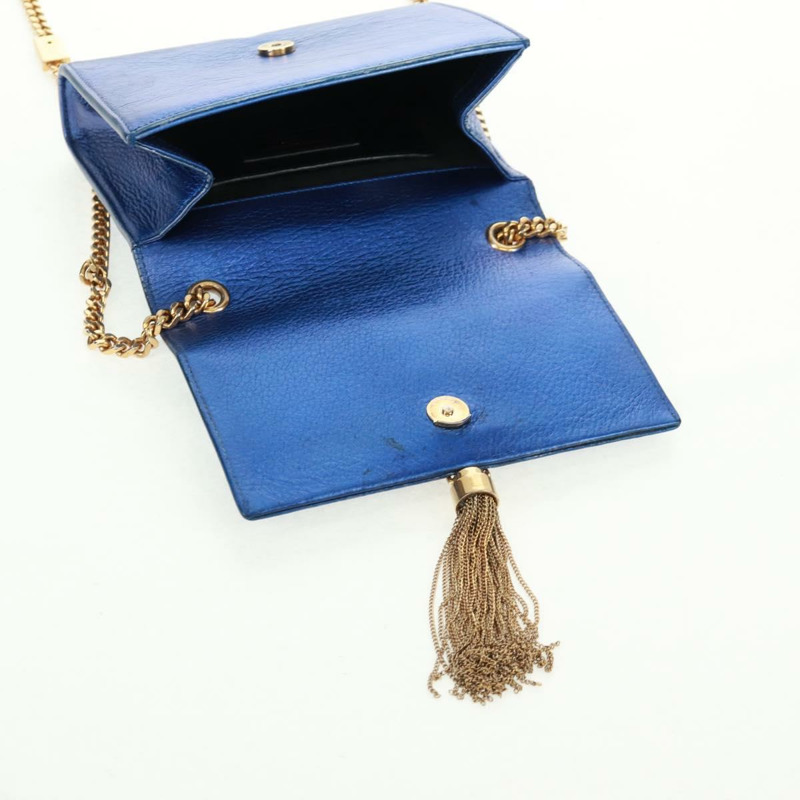 【日本直送】SAINT LAURENT 鏈條 Kate 肩背包 皮革 藍色 金色 正品 163093SAV-20