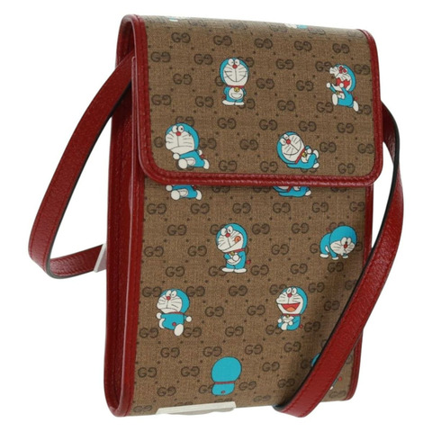 GUCCI Micro GG Supreme哆啦A夢肩包 PVC 米色 金色 647805 正品 163610SM