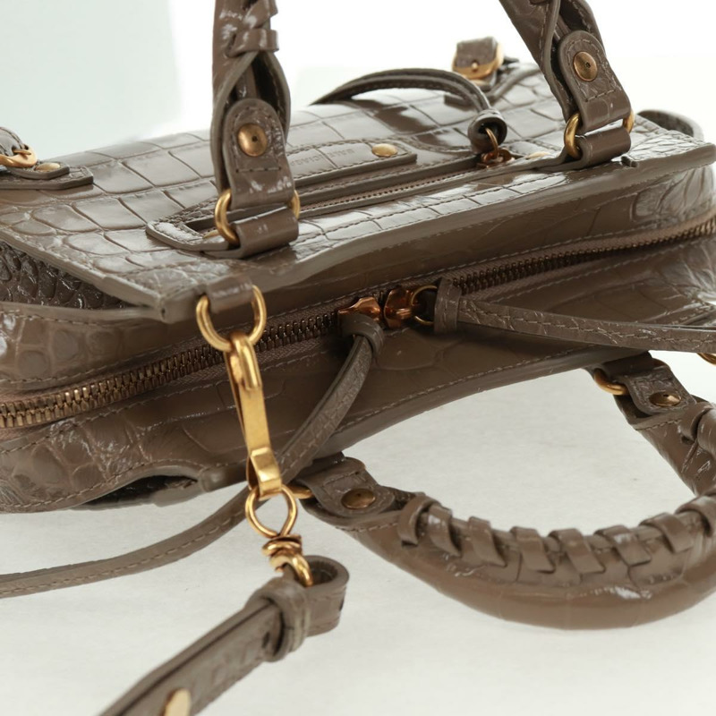 【日本直送】BALENCIAGA Neo Classic City 手提包 漆皮 2way 灰色/金色 638524 Auth am10547SAM-5