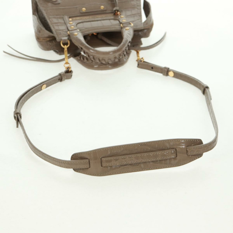 【日本直送】BALENCIAGA Neo Classic City 手提包 漆皮 2way 灰色/金色 638524 Auth am10547SAM-8