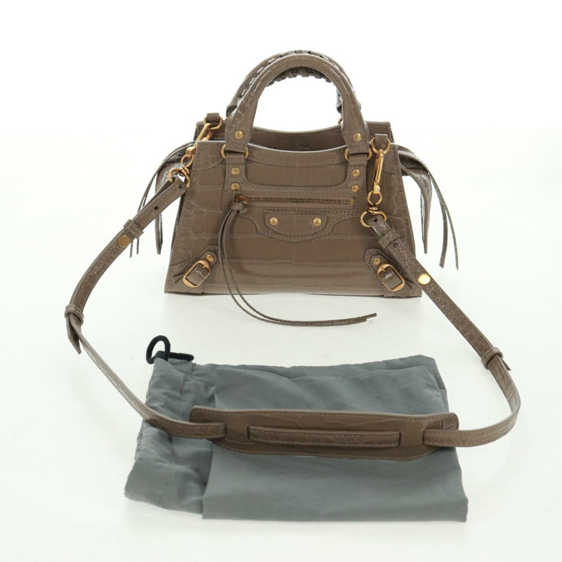 【日本直送】BALENCIAGA Neo Classic City 手提包 漆皮 2way 灰色/金色 638524 Auth am10547SAM-11