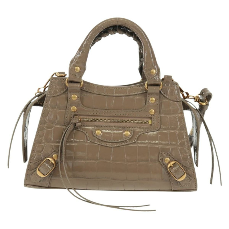 【日本直送】BALENCIAGA Neo Classic City 手提包 漆皮 2way 灰色/金色 638524 Auth am10547SAM-12