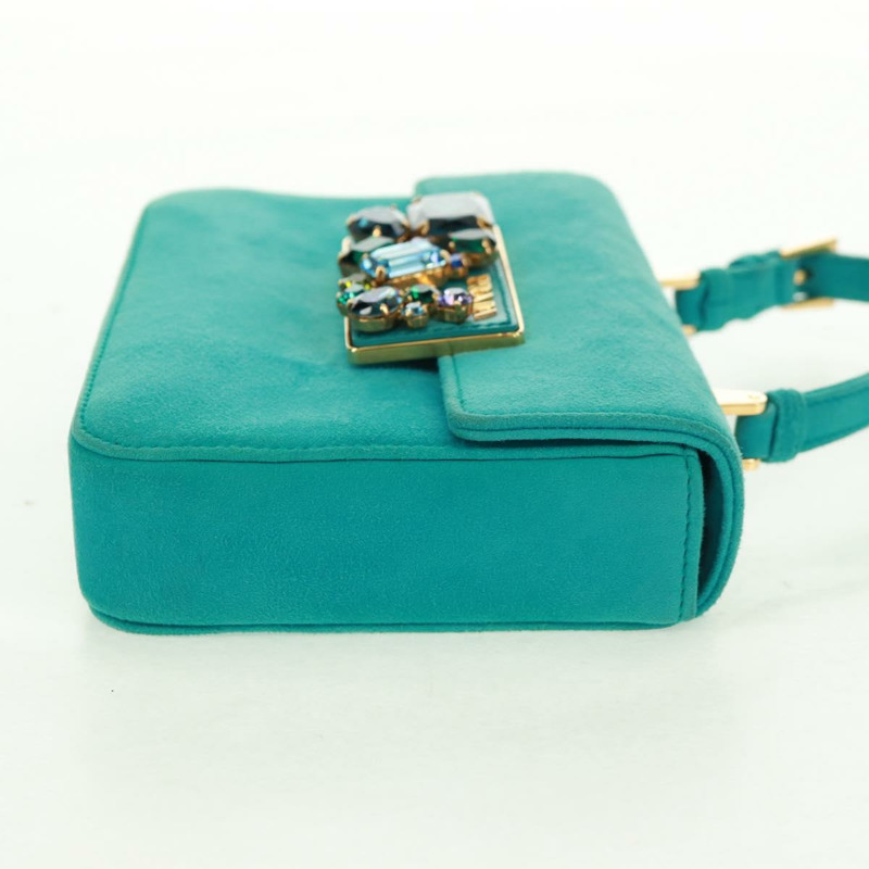 【日本直送】PRADA 手提包 麂皮 綠松石藍 金色 正品 165751SAV-3