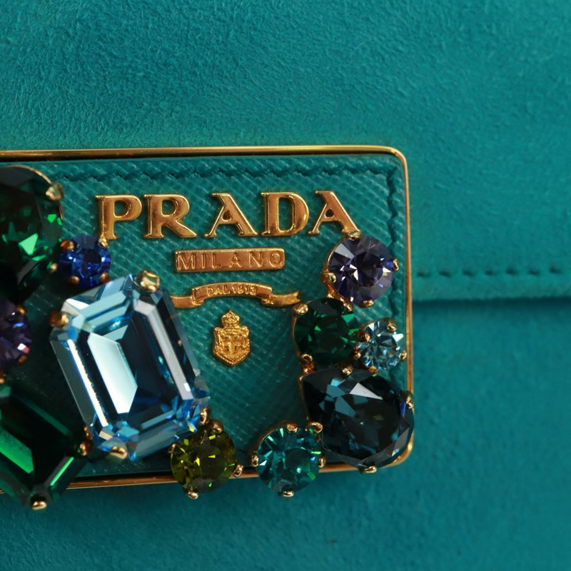 【日本直送】PRADA 手提包 麂皮 綠松石藍 金色 正品 165751SAV-19