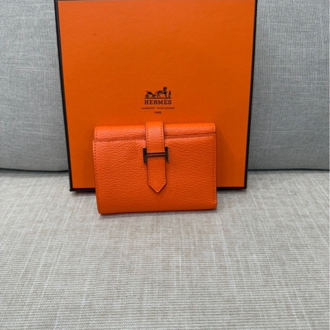 愛馬仕 Hermes Bearn 三折短夾 愛馬仕橙色 W刻銀釦