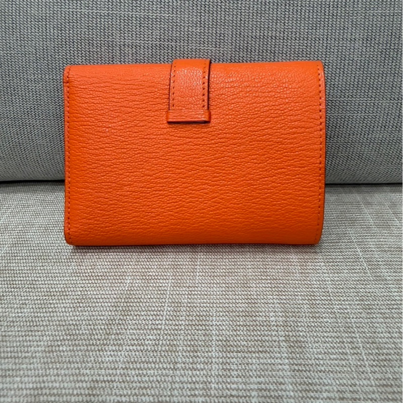 愛馬仕 Hermes Bearn 三折短夾 愛馬仕橙色 W刻銀釦-2
