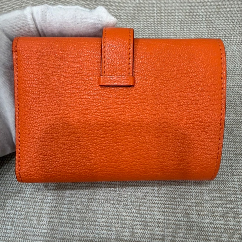 愛馬仕 Hermes Bearn 三折短夾 愛馬仕橙色 W刻銀釦-4