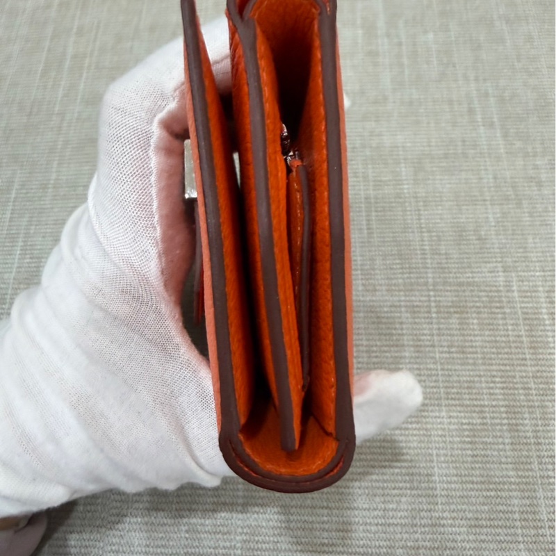 愛馬仕 Hermes Bearn 三折短夾 愛馬仕橙色 W刻銀釦-6