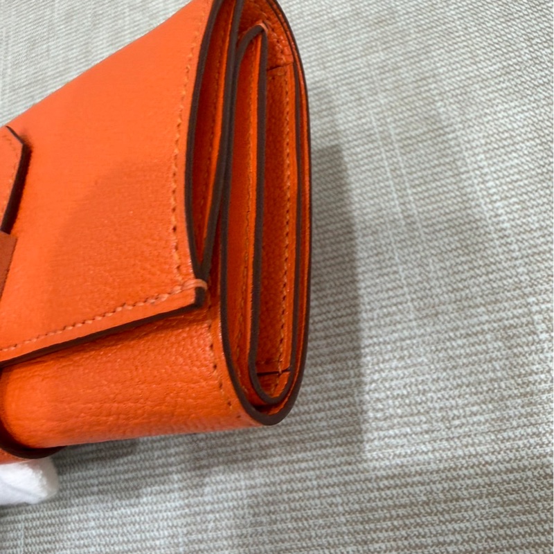 愛馬仕 Hermes Bearn 三折短夾 愛馬仕橙色 W刻銀釦-8