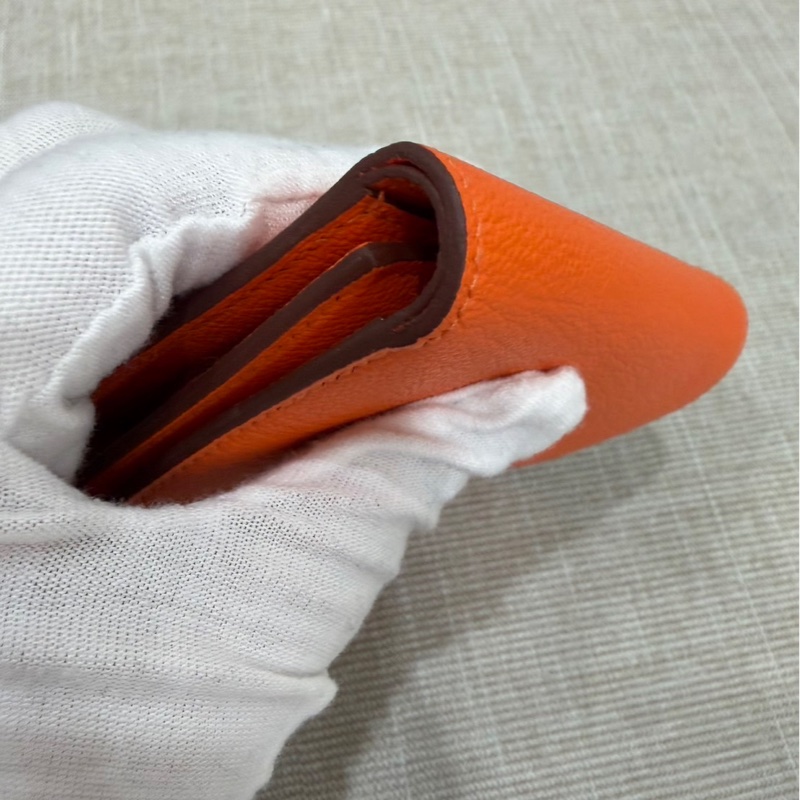 愛馬仕 Hermes Bearn 三折短夾 愛馬仕橙色 W刻銀釦-10