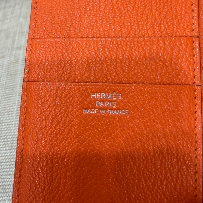 愛馬仕 Hermes Bearn 三折短夾 愛馬仕橙色 W刻銀釦-18