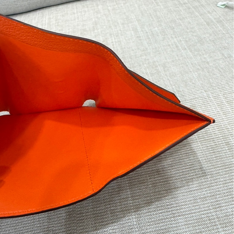 愛馬仕 Hermes Bearn 三折短夾 愛馬仕橙色 W刻銀釦-19