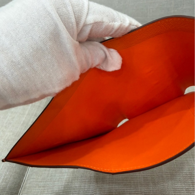 愛馬仕 Hermes Bearn 三折短夾 愛馬仕橙色 W刻銀釦-22