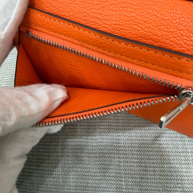 愛馬仕 Hermes Bearn 三折短夾 愛馬仕橙色 W刻銀釦-31