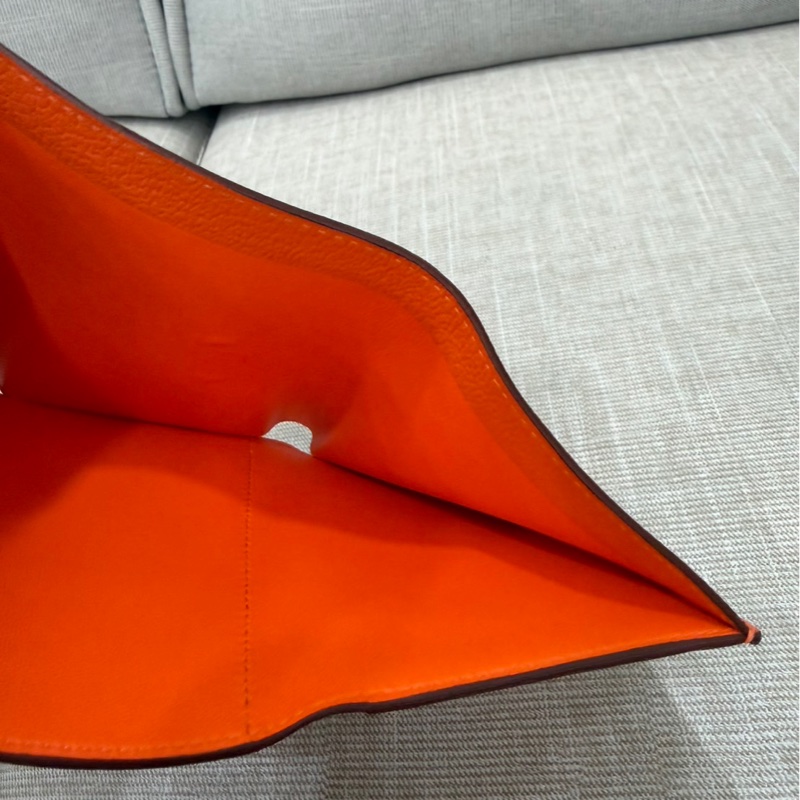 愛馬仕 Hermes Bearn 三折短夾 愛馬仕橙色 W刻銀釦-41