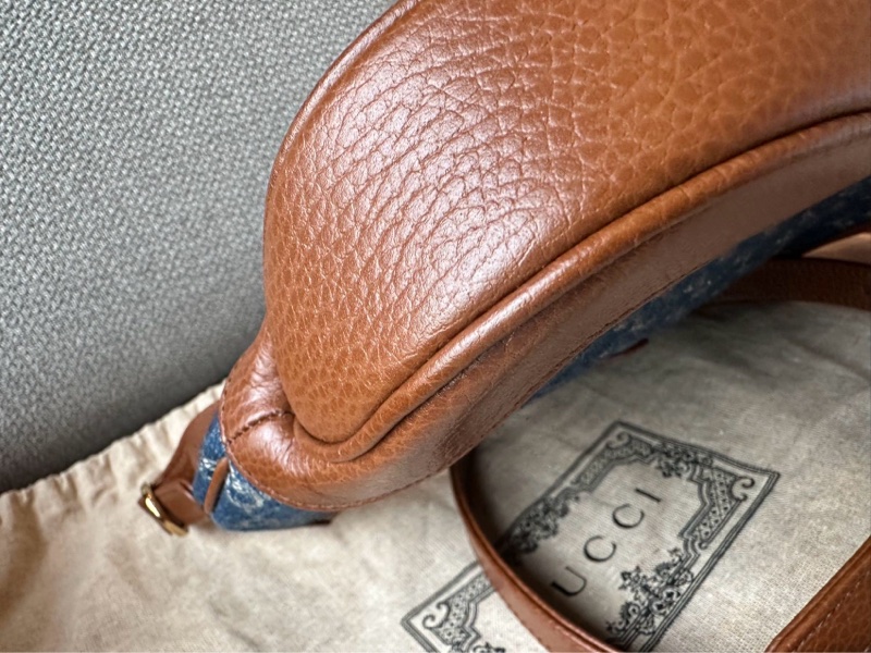 GUCCI 古馳 Jackie 1961 全新金色鎖扣 老花滿印 可拆卸延長肩帶 帆布拼皮革飾邊 帆布包 半月腋下包-3