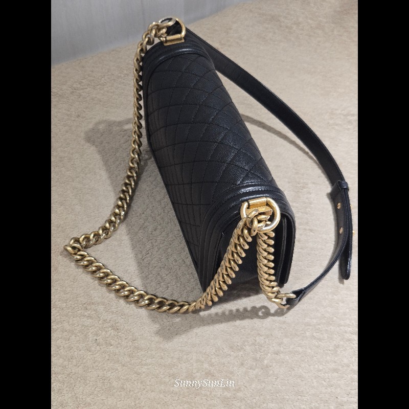 Chanel Boy 25 香奈兒 boy 25 黑色荔枝皮復古金鍊-8