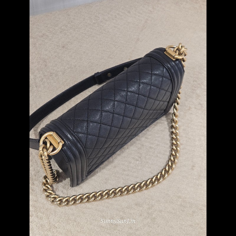 Chanel Boy 25 香奈兒 boy 25 黑色荔枝皮復古金鍊-10