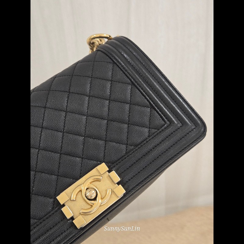 Chanel Boy 25 香奈兒 boy 25 黑色荔枝皮復古金鍊-21
