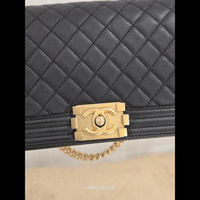 Chanel Boy 25 香奈兒 boy 25 黑色荔枝皮復古金鍊-22
