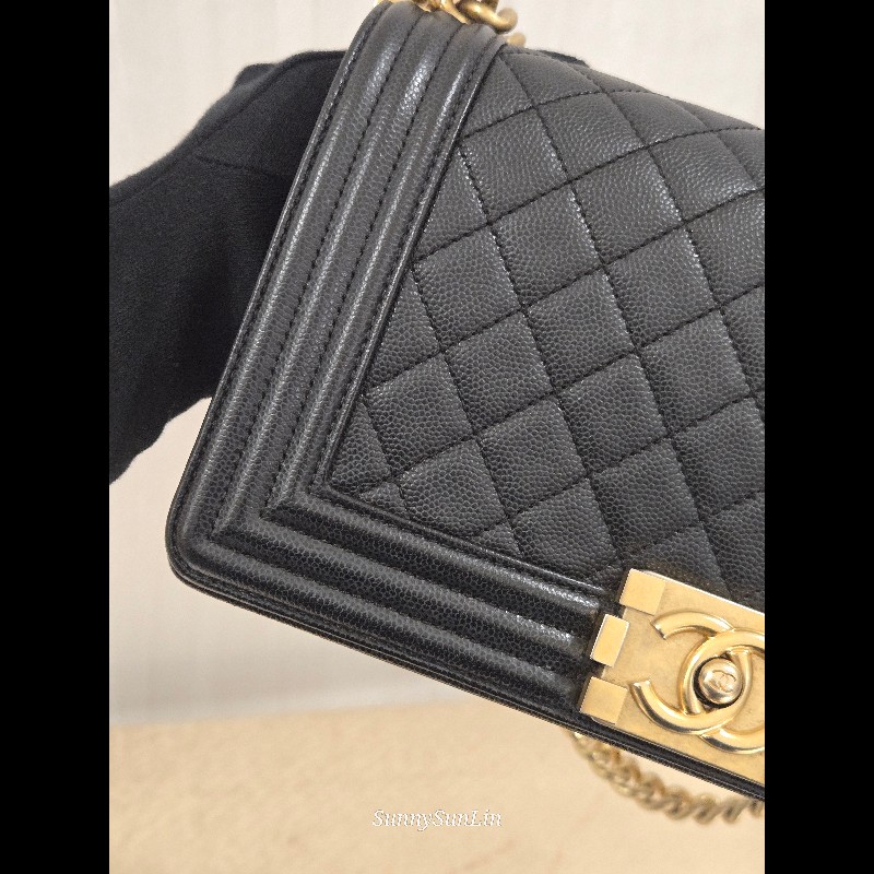 Chanel Boy 25 香奈兒 boy 25 黑色荔枝皮復古金鍊-23