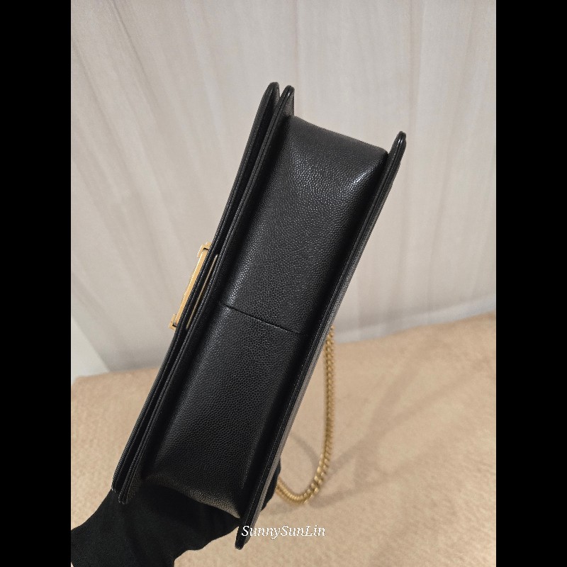 Chanel Boy 25 香奈兒 boy 25 黑色荔枝皮復古金鍊-28