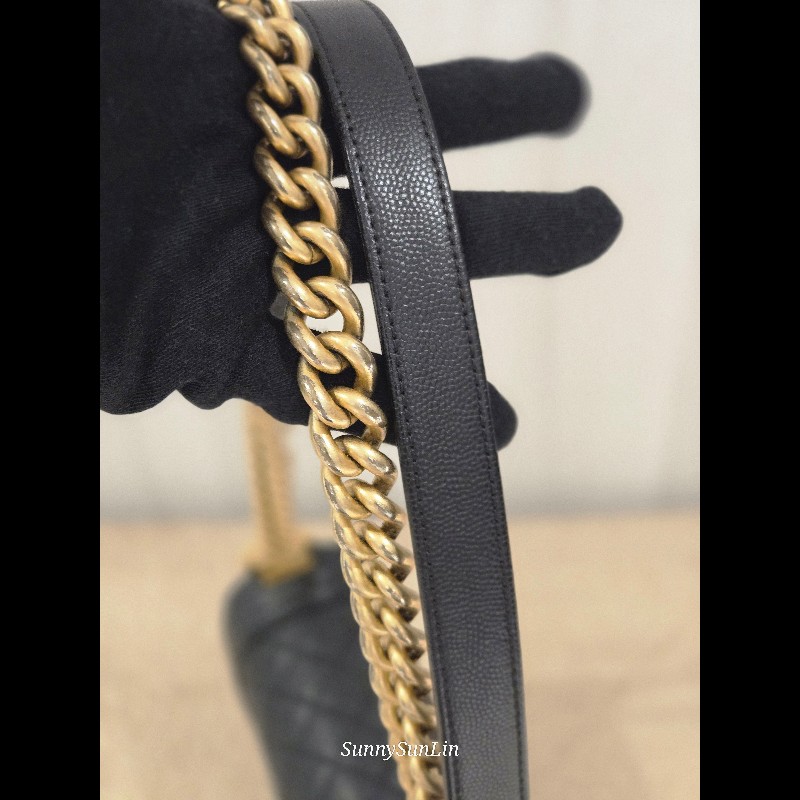 Chanel Boy 25 香奈兒 boy 25 黑色荔枝皮復古金鍊-33