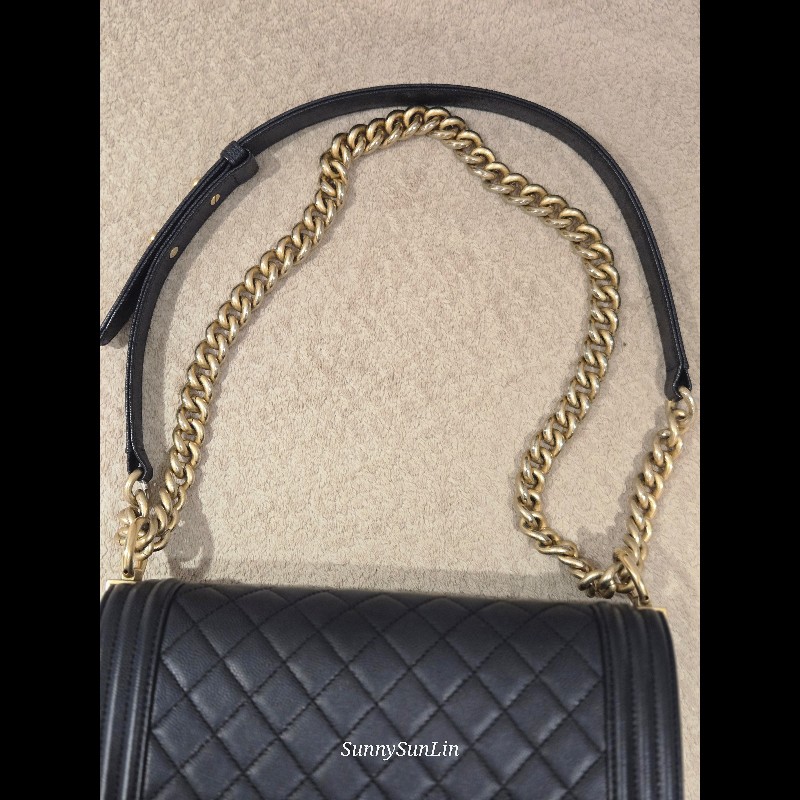 Chanel Boy 25 香奈兒 boy 25 黑色荔枝皮復古金鍊-38