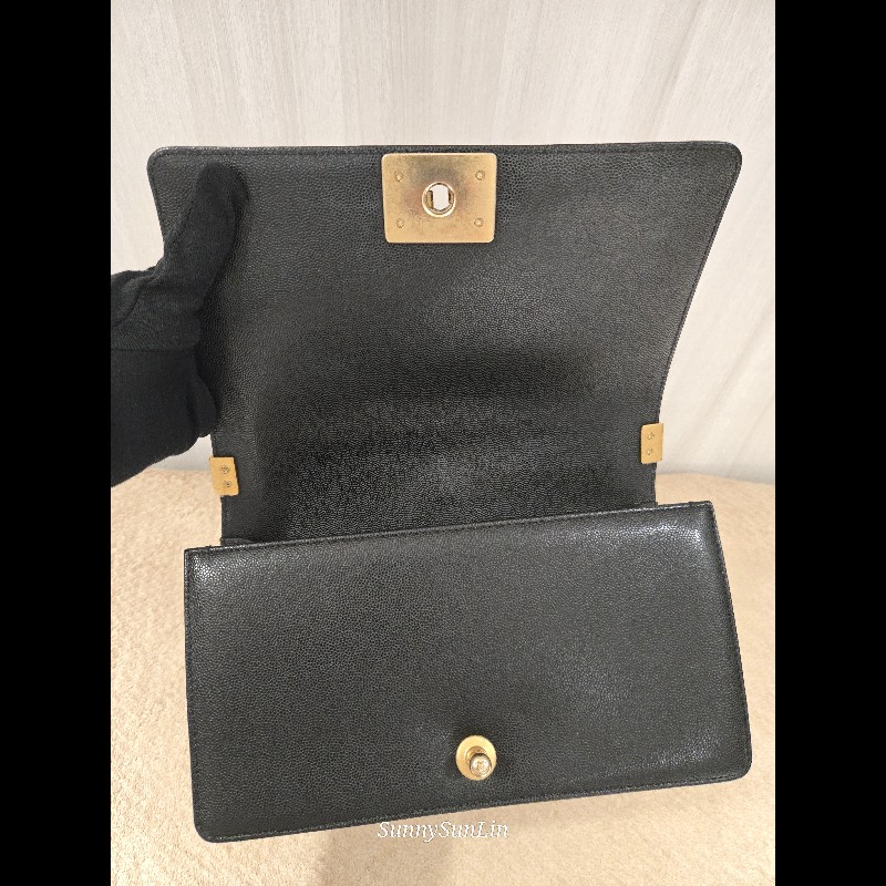 Chanel Boy 25 香奈兒 boy 25 黑色荔枝皮復古金鍊-41