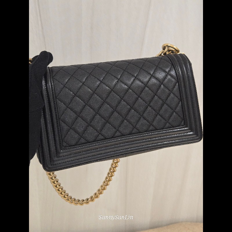 Chanel Boy 25 香奈兒 boy 25 黑色荔枝皮復古金鍊-49