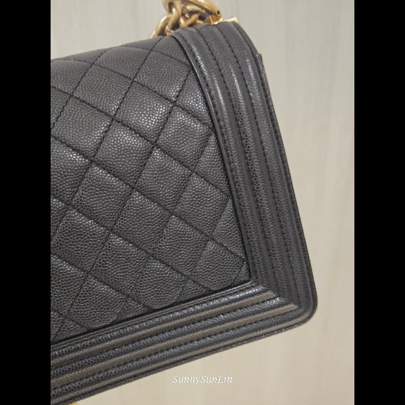 Chanel Boy 25 香奈兒 boy 25 黑色荔枝皮復古金鍊-50