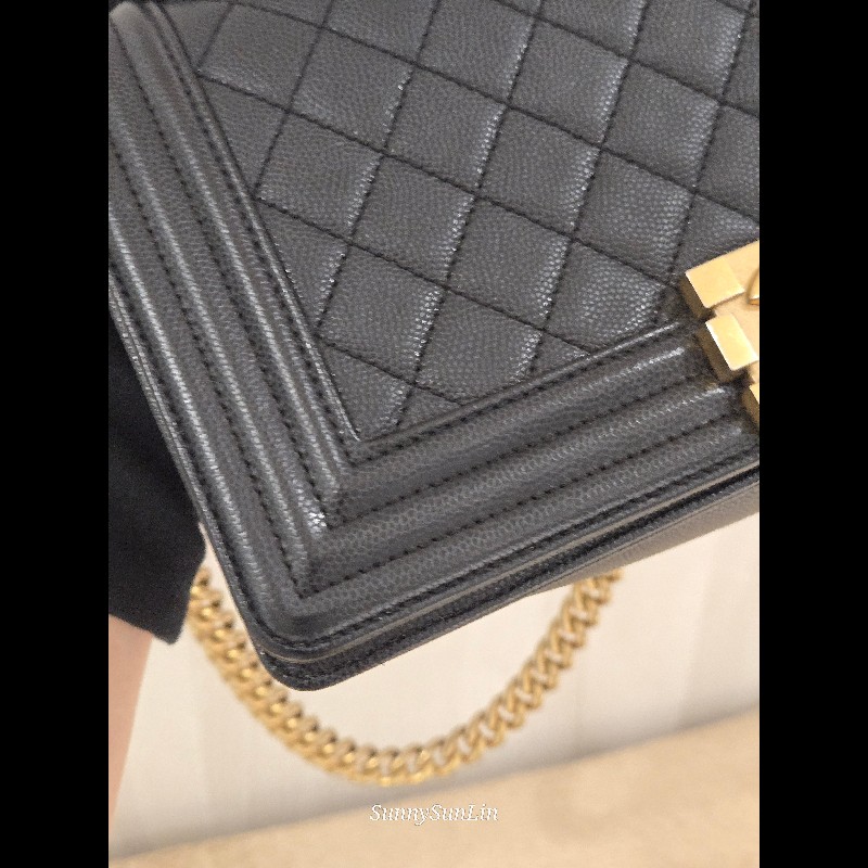 Chanel Boy 25 香奈兒 boy 25 黑色荔枝皮復古金鍊-52