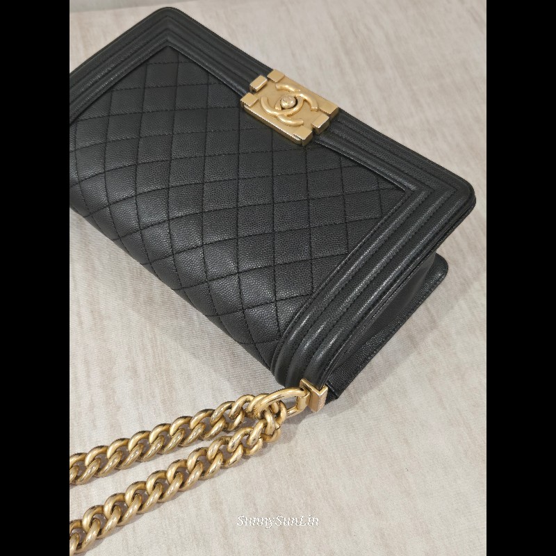Chanel Boy 25 香奈兒 boy 25 黑色荔枝皮復古金鍊-13
