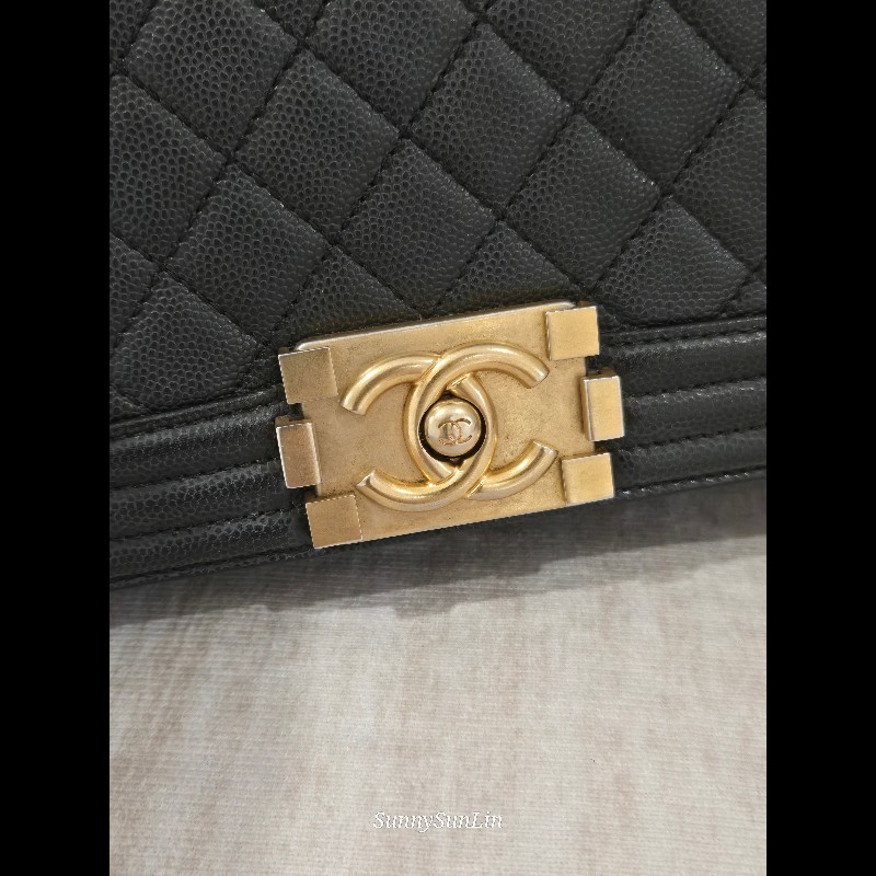 Chanel Boy 25 香奈兒 boy 25 黑色荔枝皮復古金鍊-16