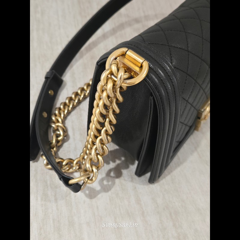 Chanel Boy 25 香奈兒 boy 25 黑色荔枝皮復古金鍊-17