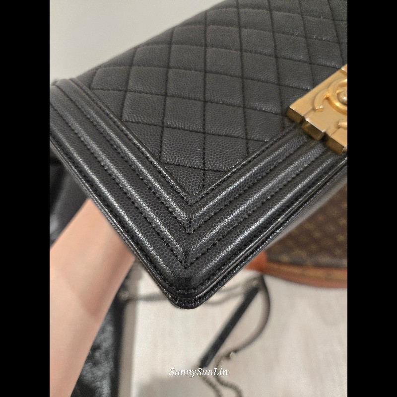 Chanel Boy 25 香奈兒 boy 25 黑色荔枝皮復古金鍊-30