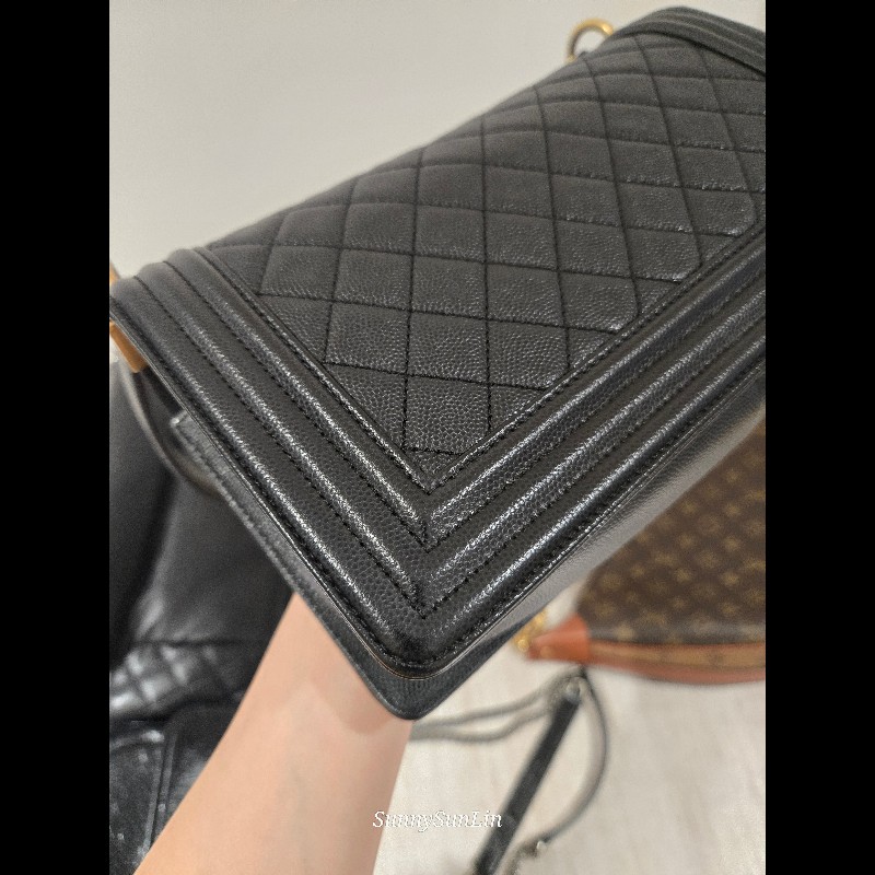 Chanel Boy 25 香奈兒 boy 25 黑色荔枝皮復古金鍊-32