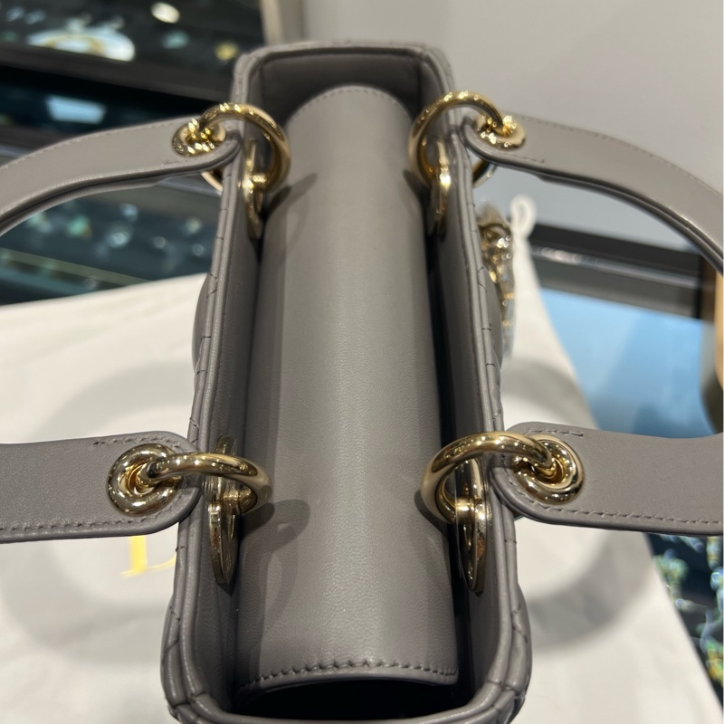 DIOR迪奧 Lady 羊皮藤格紋 四格戴妃包單肩手提斜挎包 女款 灰色-4