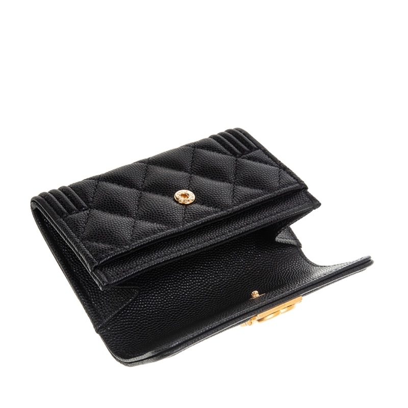 Chanel BOY系列經典LOGO菱格紋荔枝小牛皮暗扣翻蓋單層卡片零錢包｜晶片款｜-2