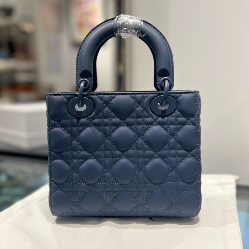 DIOR迪奧 Lady Dior My ABCDior 藤格紋 霧面小牛皮 戴妃包 單肩斜挎手提包 藍色-2