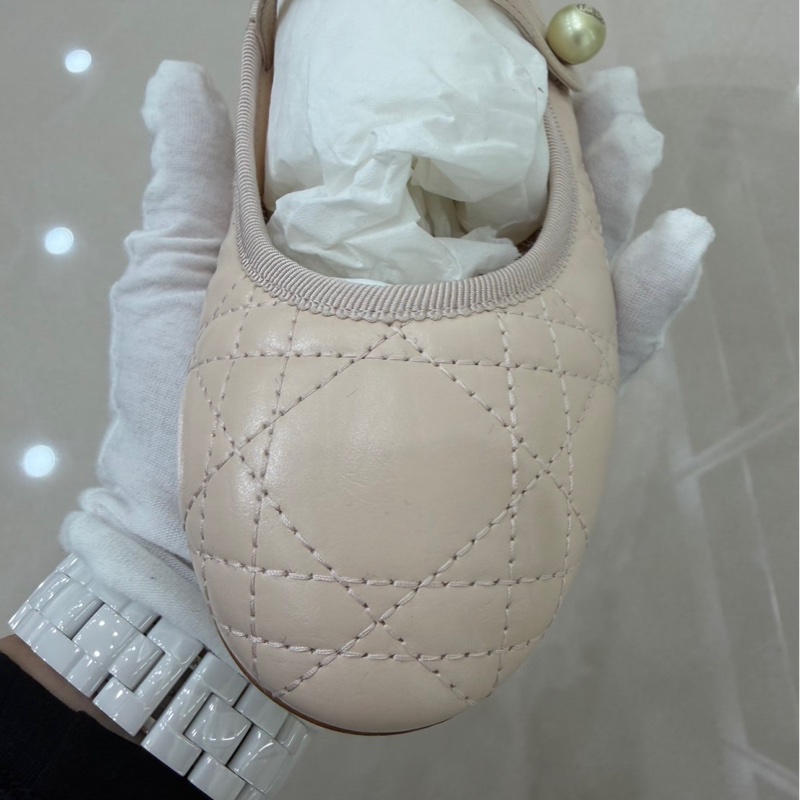 Dior 籐格紋瑪莉珍平底鞋 奶茶色-8