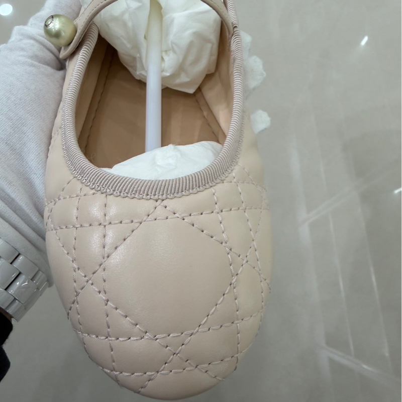 Dior 籐格紋瑪莉珍平底鞋 奶茶色-15