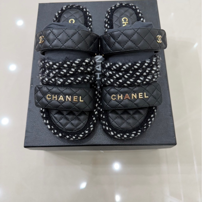 香奈兒 Chanel 厚底魔術粘拖鞋 黑色-0