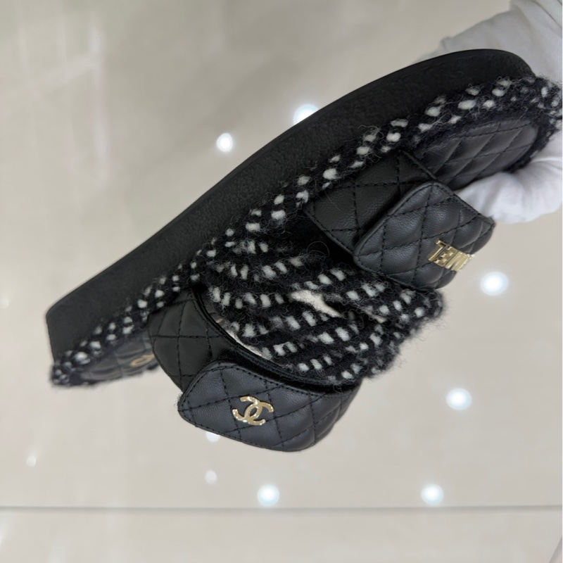香奈兒 Chanel 厚底魔術粘拖鞋 黑色-4