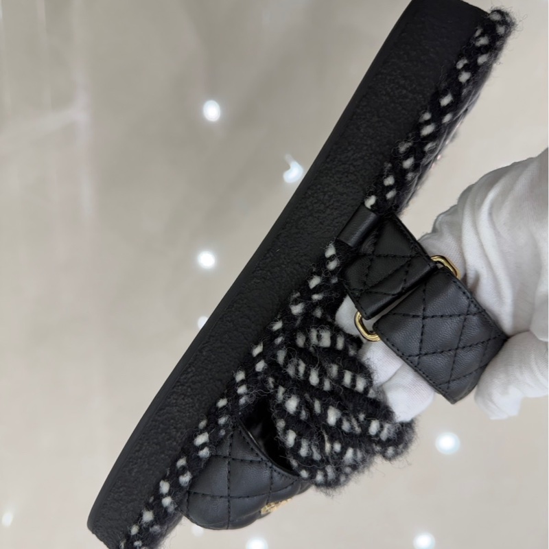 香奈兒 Chanel 厚底魔術粘拖鞋 黑色-5