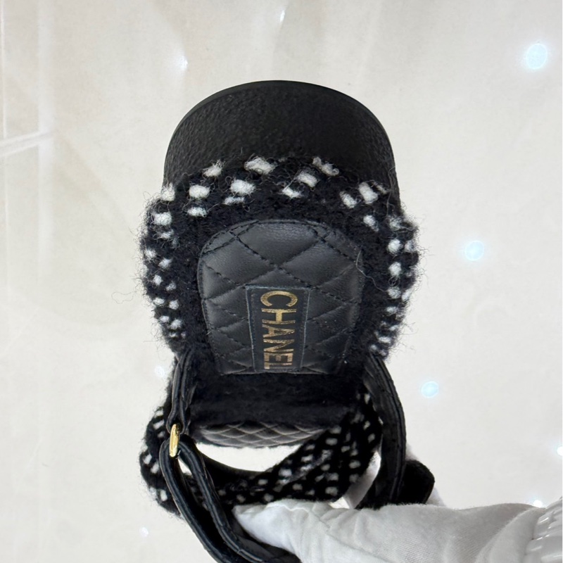 香奈兒 Chanel 厚底魔術粘拖鞋 黑色-7