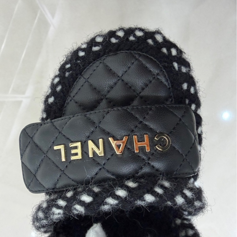 香奈兒 Chanel 厚底魔術粘拖鞋 黑色-8