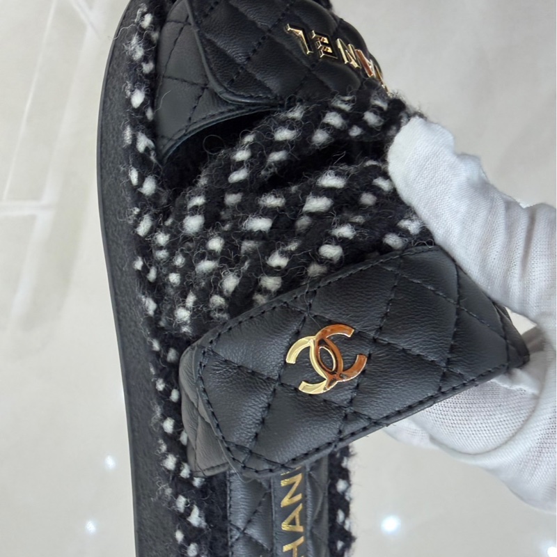 香奈兒 Chanel 厚底魔術粘拖鞋 黑色-9