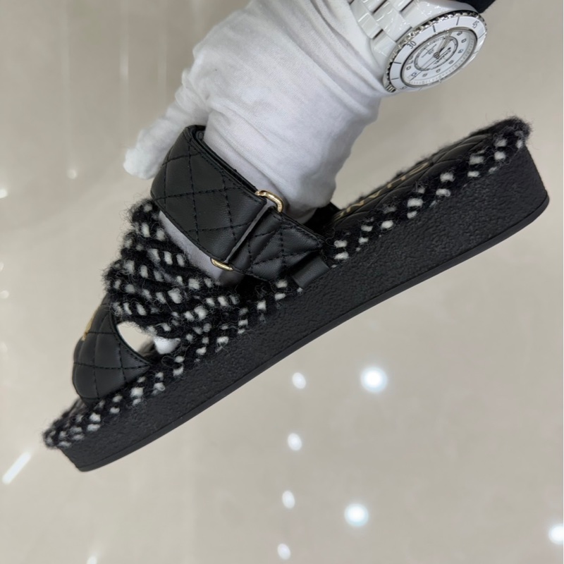 香奈兒 Chanel 厚底魔術粘拖鞋 黑色-13